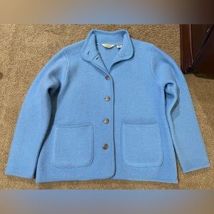 Vintage L.L. Bean 100% Wool Women’s Size M Sweater Cardigan Blue Silver Buttons